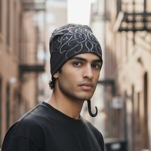 2/$10 Unisex Black and Red Graphic Slouchy Beanie